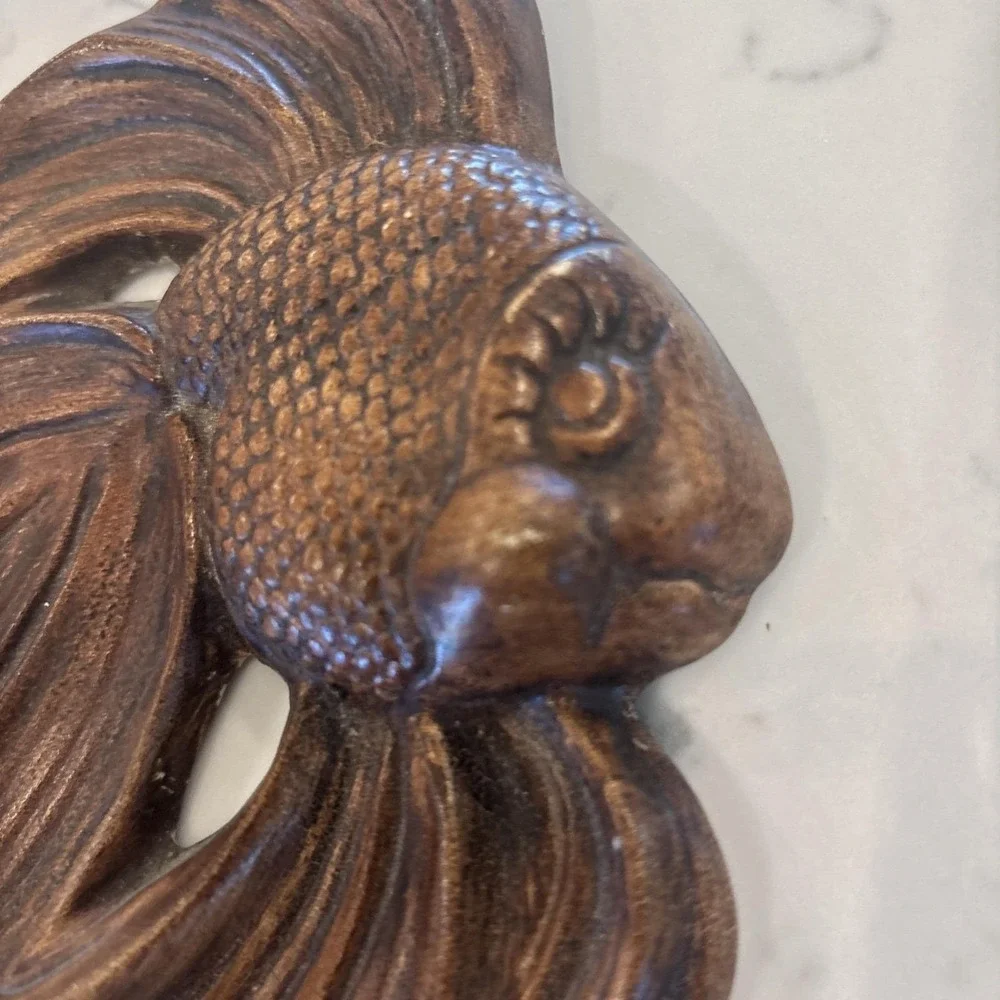 VTG Chalkware Kitschy Mrs. Fish Eyelashes Ceramic 1950S‎ Wall Art MCM Betta Fish